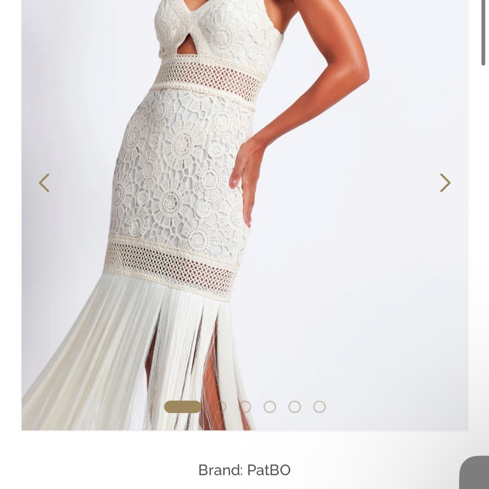 PatBO Ivory Lace Maxi Dress with Fringe